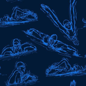 Swim Sketches Blue on Dark Blue