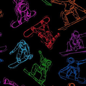 Snowboarding colorful Sketches on Black