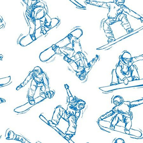 Snowboarding blue Sketches on white