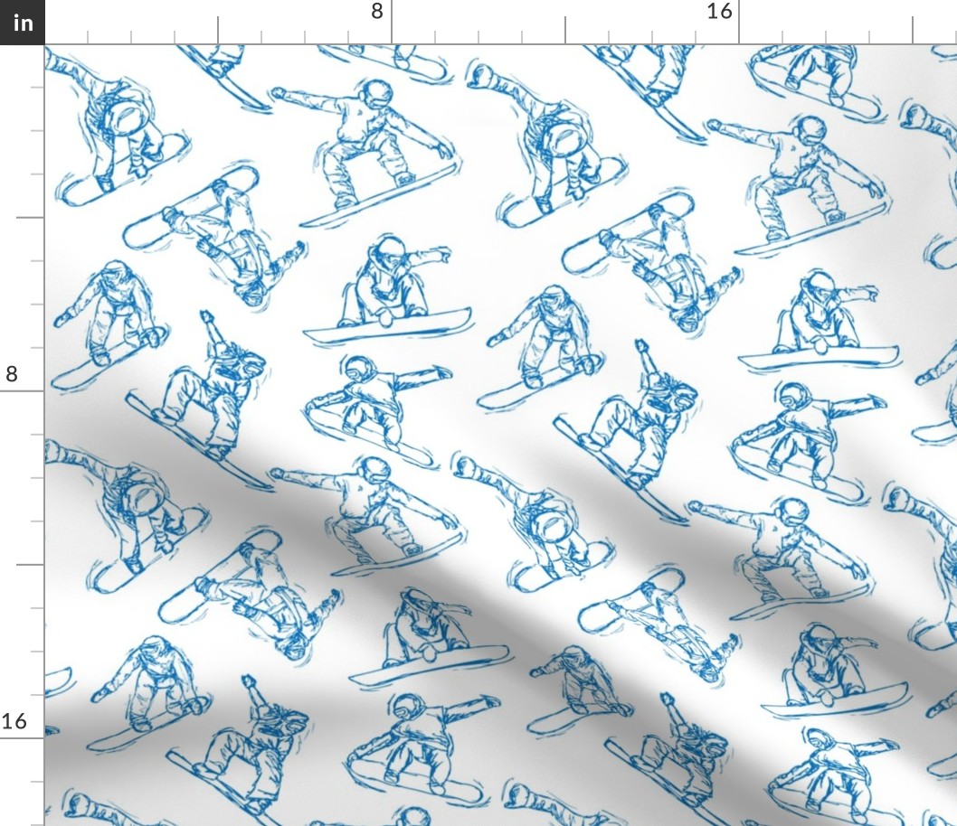 Snowboarding blue Sketches on white
