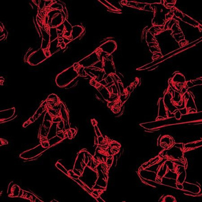 Snowboarding red Sketches on Black