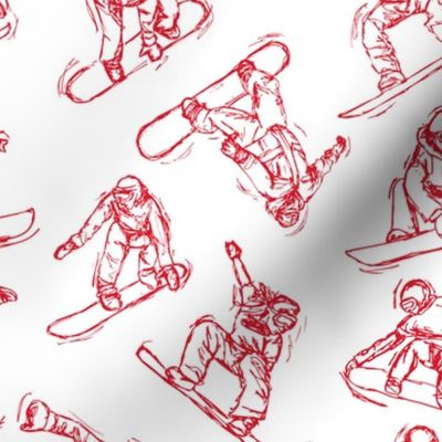 Snowboarding red Sketches on white