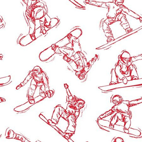 Snowboarding red Sketches on white