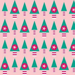 Retro Christmas Trees- Pink