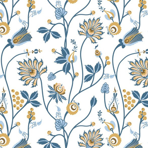 Scandinavian floral pattern with nordic  ornament on white background