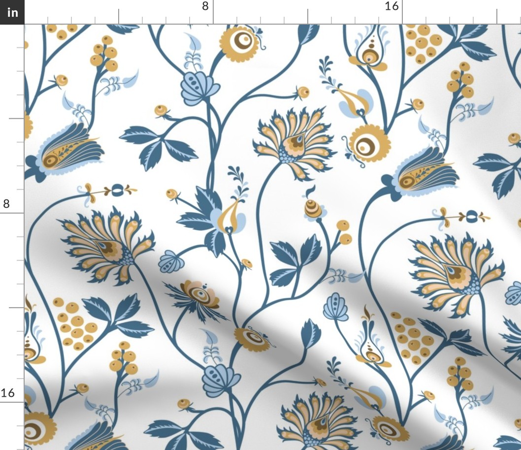 Scandinavian floral pattern with nordic  ornament on white background