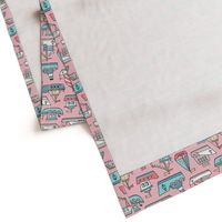 Boats Ships Nautical Maritime Doodle on Light Blue on Pink