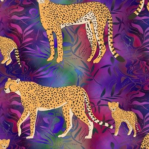 CHEETAH MOM BABIES ON PURPLE FLWRHT