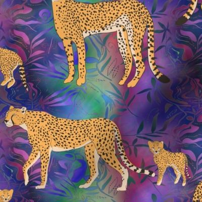 CHEETAH MOM BABIES ON PURPLE BLUE MINT FLWRHT