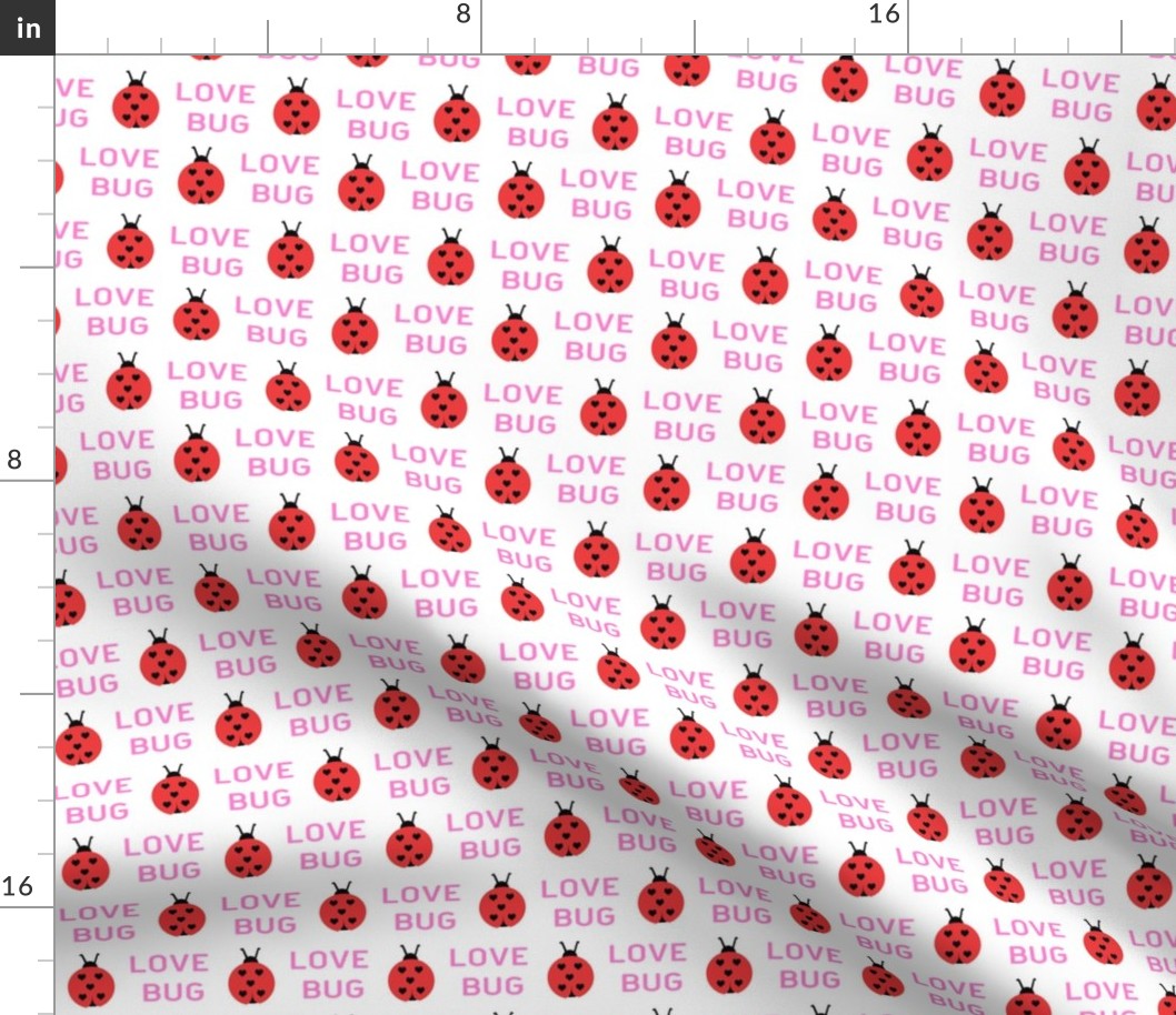 cute love bug ladybug valentines day fabric // cute valentines fabric, valentines day design, lovebug, ladybug, ladybird, - pink and red