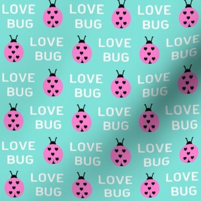 cute love bug ladybug valentines day fabric // cute valentines fabric, valentines day design, lovebug, ladybug, ladybird, - candy mint