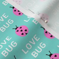 cute love bug ladybug valentines day fabric // cute valentines fabric, valentines day design, lovebug, ladybug, ladybird, - candy mint