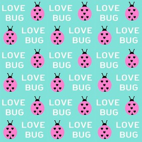cute love bug ladybug valentines day fabric // cute valentines fabric, valentines day design, lovebug, ladybug, ladybird, - candy mint