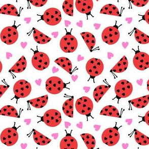 girly valentines day ladybug fabric // ladybug fabric, ladybird fabric, cute ladybird, girly ladybugs, girls fabric, cute design for valentines - white