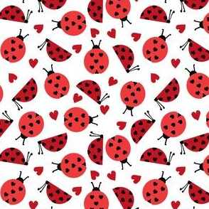 girly valentines day ladybug fabric // ladybug fabric, ladybird fabric, cute ladybird, girly ladybugs, girls fabric, cute design for valentines - red