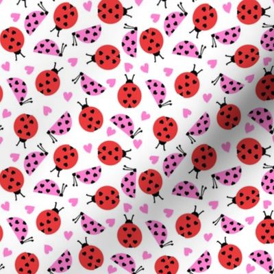 girly valentines day ladybug fabric // ladybug fabric, ladybird fabric, cute ladybird, girly ladybugs, girls fabric, cute design for valentines - bubblegum and red
