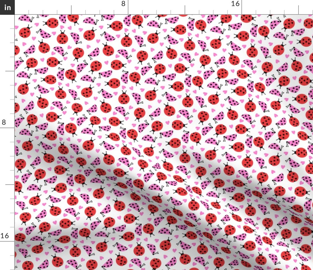 girly valentines day ladybug fabric // ladybug fabric, ladybird fabric, cute ladybird, girly ladybugs, girls fabric, cute design for valentines - bubblegum and red