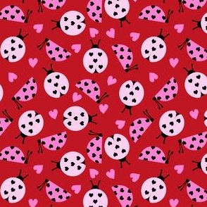 girly valentines day ladybug fabric // ladybug fabric, ladybird fabric, cute ladybird, girly ladybugs, girls fabric, cute design for valentines - cherry red