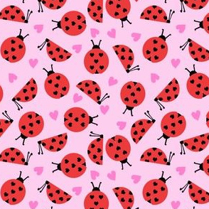 girly valentines day ladybug fabric // ladybug fabric, ladybird fabric, cute ladybird, girly ladybugs, girls fabric, cute design for valentines - bubblegum pink