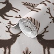 Winter Rustic Tree and Reindeer Lino Cut Texture 