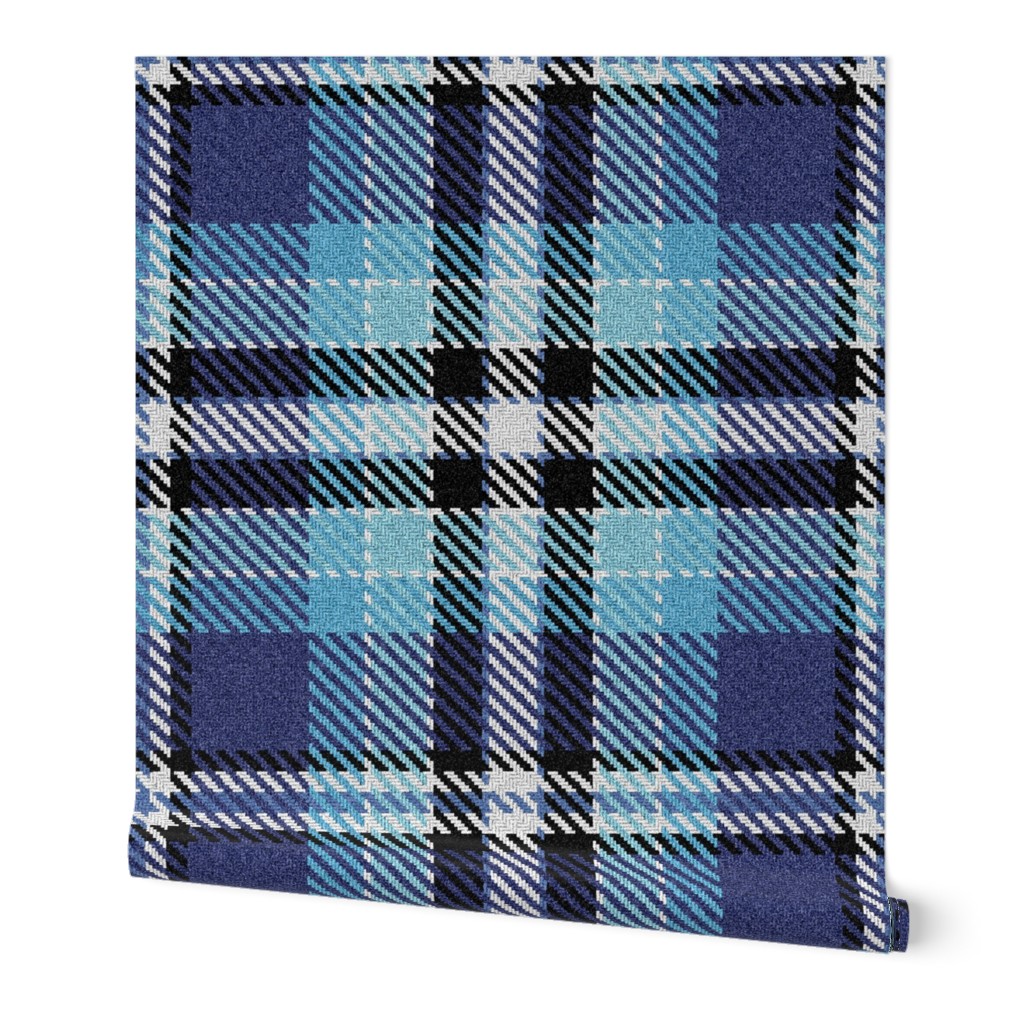 Fuzzy Look Royal Blue Sky Blue Plaid