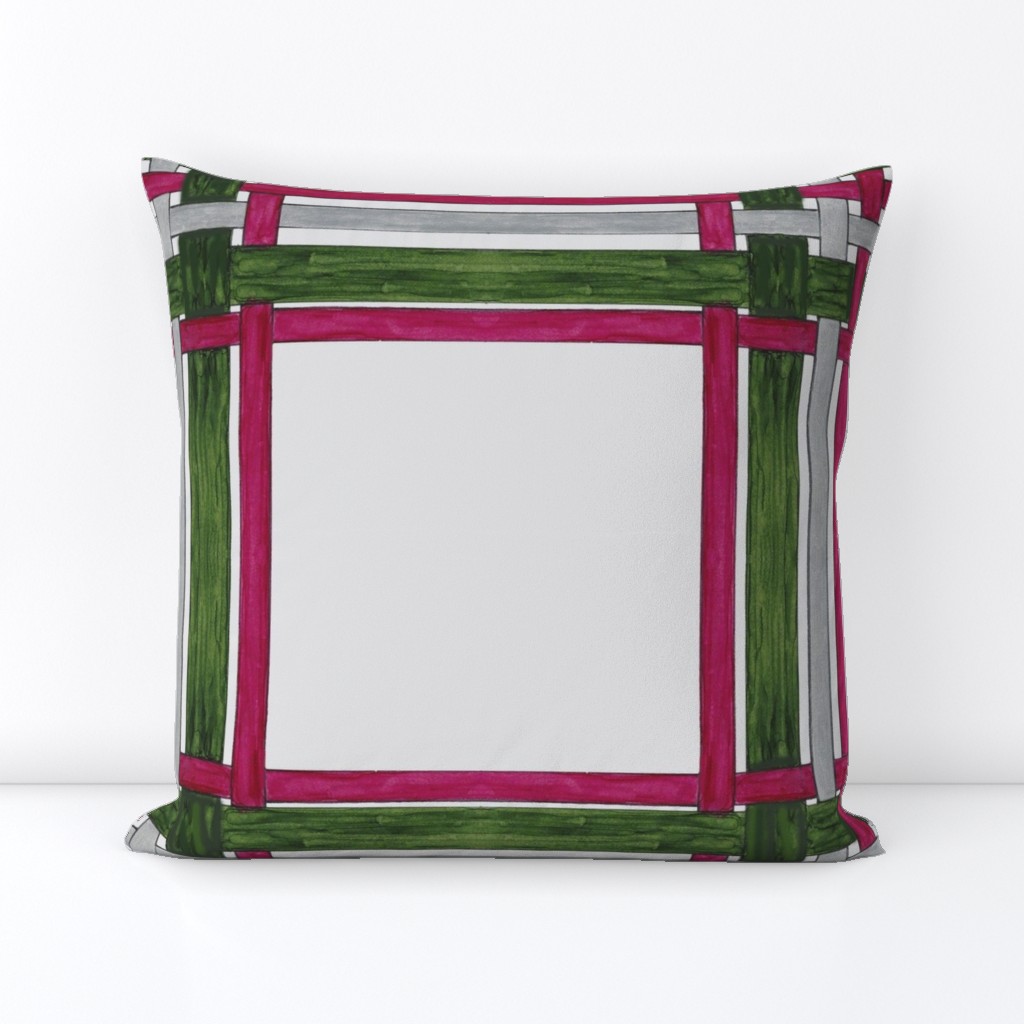 20 X 20 Red Violet & Green  Plaid on Silver