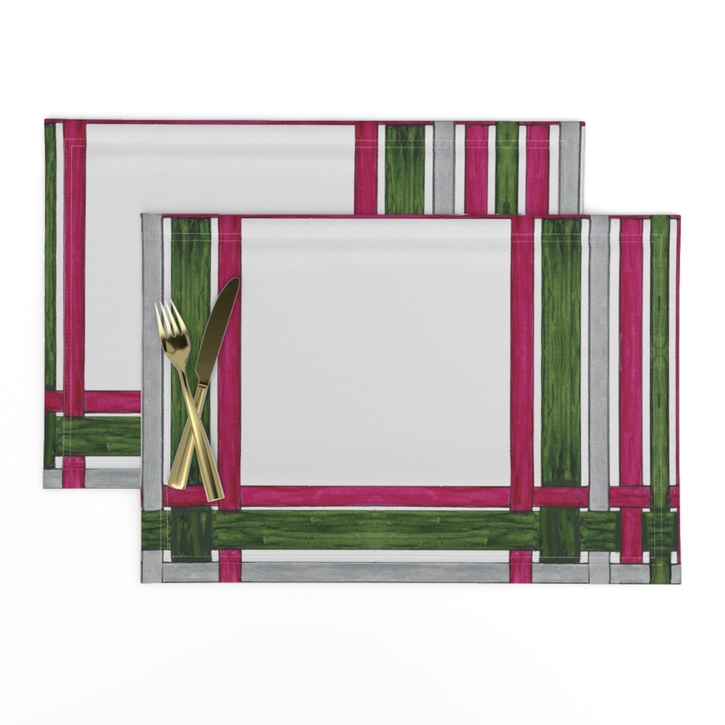 20 X 20 Red Violet & Green  Plaid on Silver