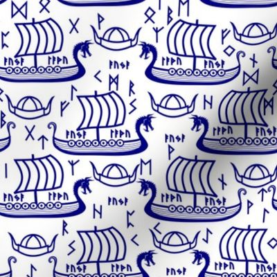 Viking longboats and runes blue