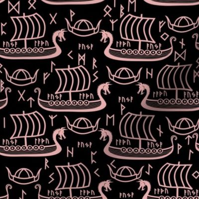 Viking longboats and runes black and pink