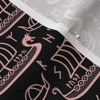 Viking longboats and runes black and pink