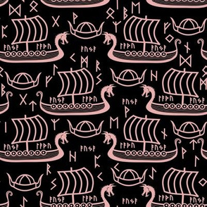Viking longboats and runes black and pink