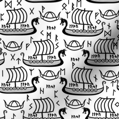 Viking longboats and runes black