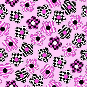 SMALL 90s floral fabric - cow print, checkerboard, zebra print, pink flowers, 90s fabric, y2k