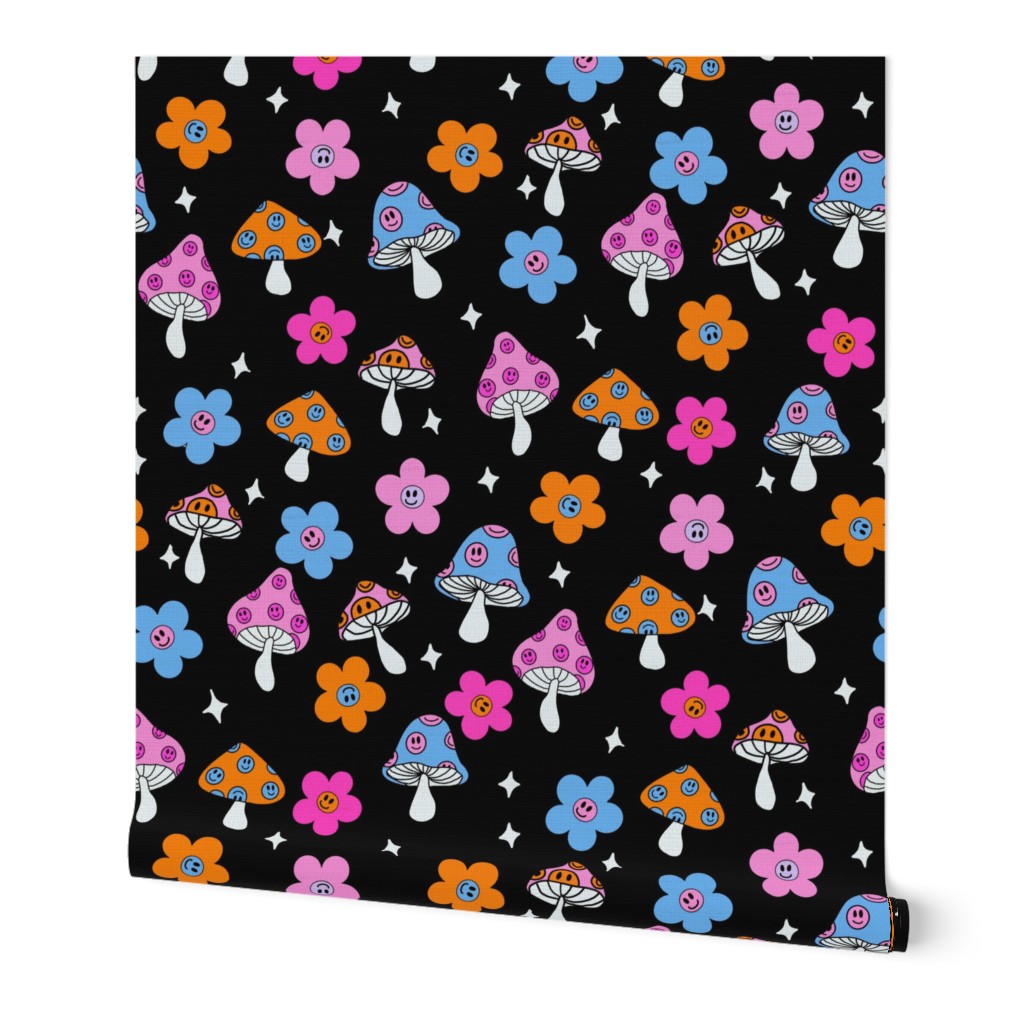 SMALL shrooms fabric - smiley, trippy, hippie, stars, 