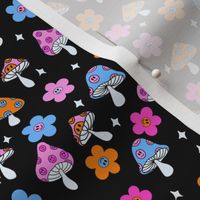 SMALL shrooms fabric - smiley, trippy, hippie, stars, 
