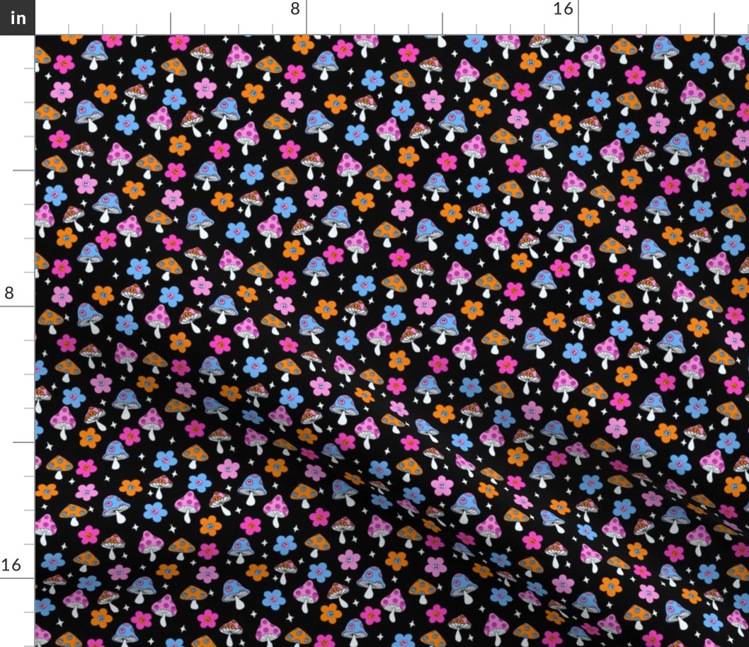 SMALL shrooms fabric - smiley, trippy, hippie, stars, 