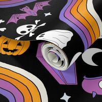 SMALL halloween rainbow fabric - coffin, ghost, moth, pumpkins