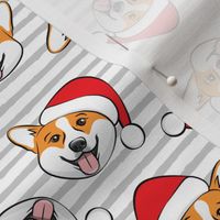 Corgis with Santa hats - grey stripes