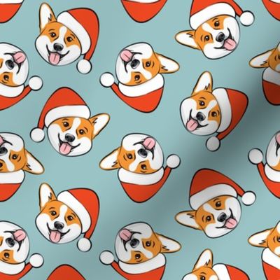 Corgis with Santa hats - blue