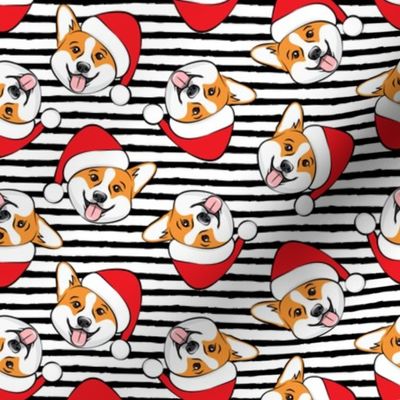 Corgis with Santa hats - black stripes