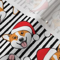 Corgis with Santa hats - black stripes