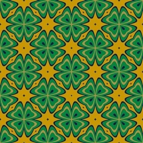 Shamrocks Lucky 4 Leaf Clovers in Green and Gold with Navy Blue