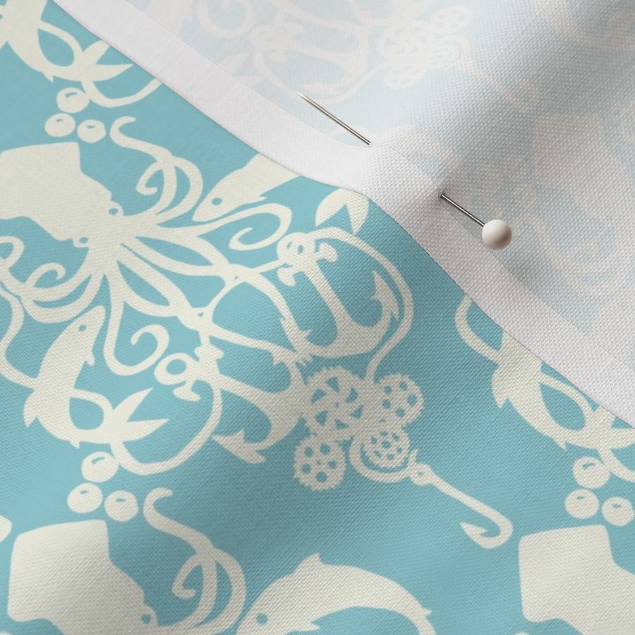 Steampunk Squid Damask Small Aqua