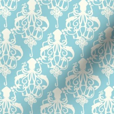 Steampunk Squid Damask Small Aqua