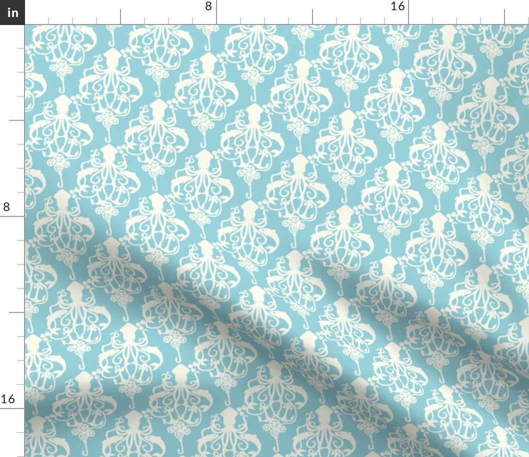 Steampunk Squid Damask Small Aqua