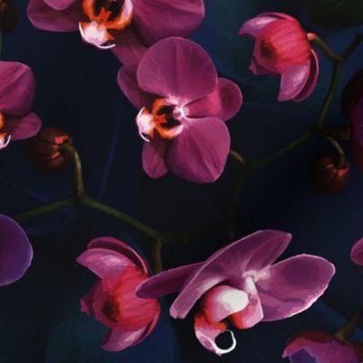 Moody Pink Orchid Flowers, Dark Bold Antiqued Florals Home Decor, Romantic Botanic Garden Flower Wallpaper or