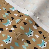 Geometric fox and pine tree illustration pattern brown mint boys XS