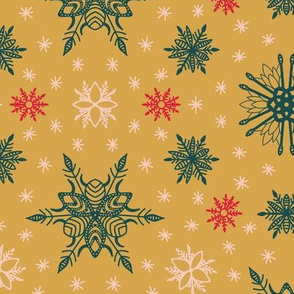 Green pink Snowflakes on yellow