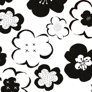 Large Flowers Black and White // Modern Art Deco