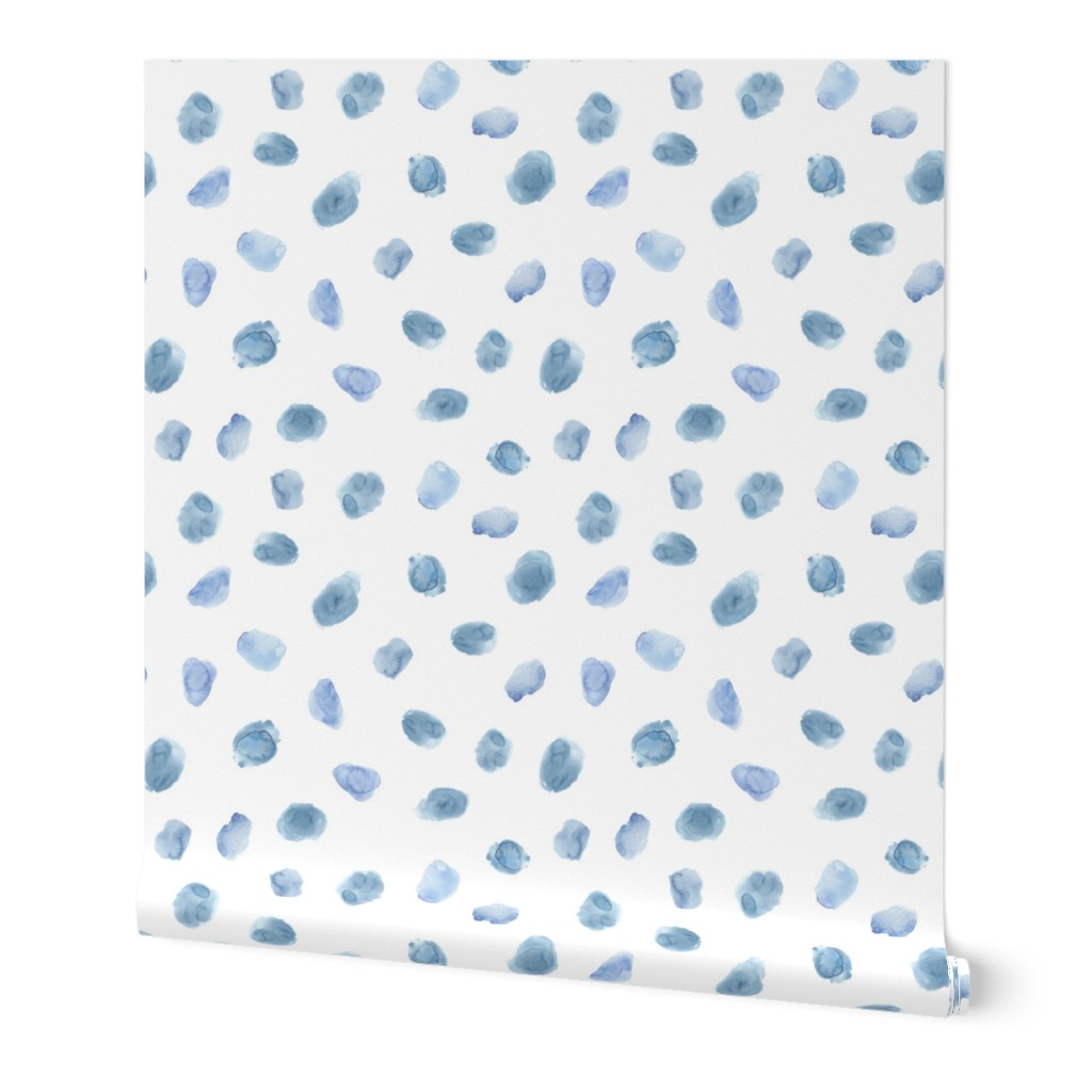 Baby blue watercolor stains || painted dots for nursery